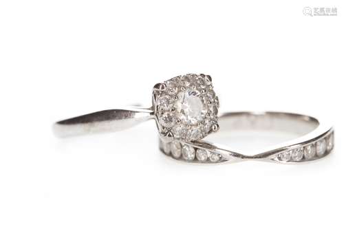 A DIAMOND CLUSTER RING AND A DIAMOND SET BAND