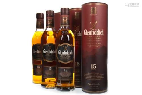 THREE BOTTLES OF GLENFIDDICH 15 YEARS OLD