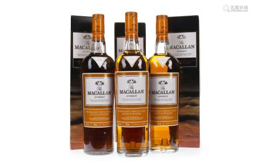 THREE BOTTLES OF MACALLAN AMBER ERNIE BUTTON CAPSULE EDITION