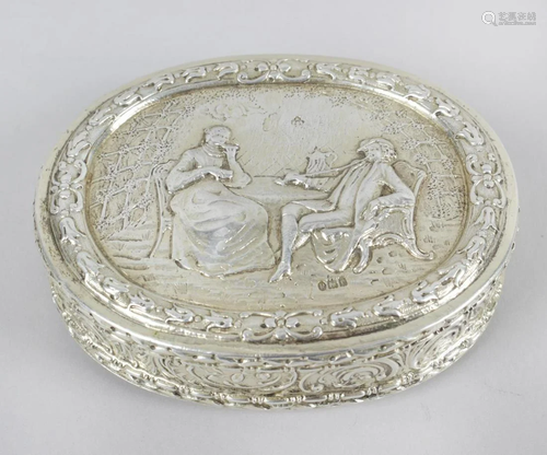 A turn of the century import silver-gilt box, the oval