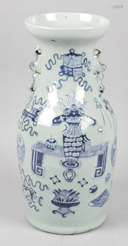 A late 19th century Chinese blue and white vase,…