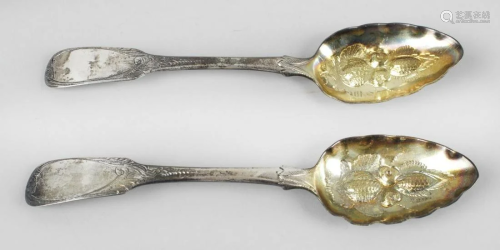 A pair of George III silver 'berry' dessert spoons,