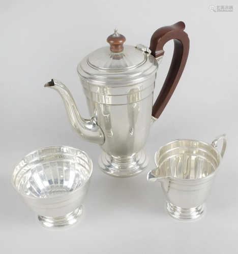 A 1930's silver three piece bachelor coffee service,