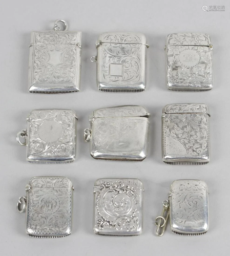 A group of eight assorted silver vesta cases, of