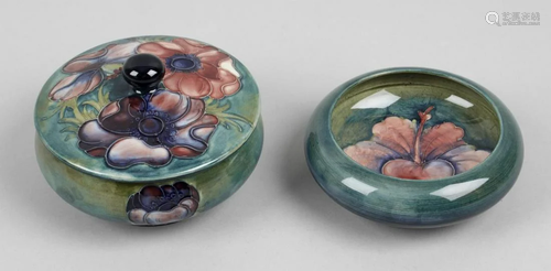 A Moorcroft pottery box and cover, of circular form,