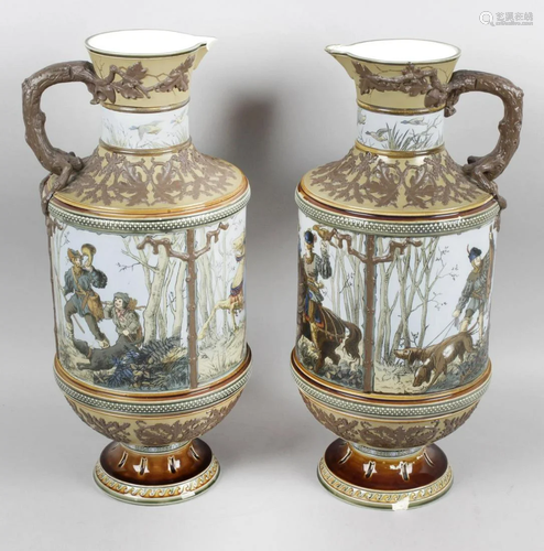 A pair of large Mettlach stoneware ewers, each of