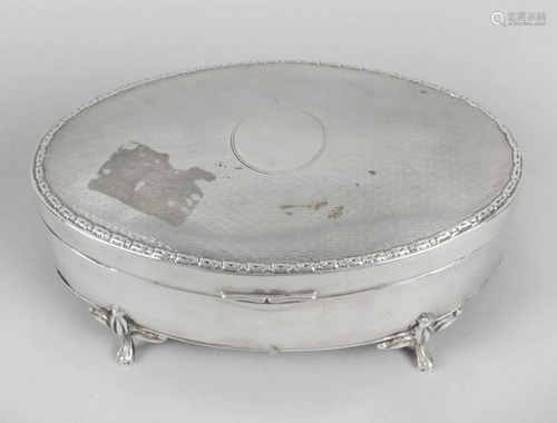 An early George V silver mounted jewellery box, of oval