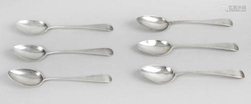 A set of six George III silver teaspoons in Old English