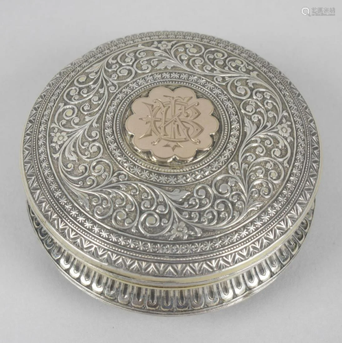 A continental trinket box, of circular form with low