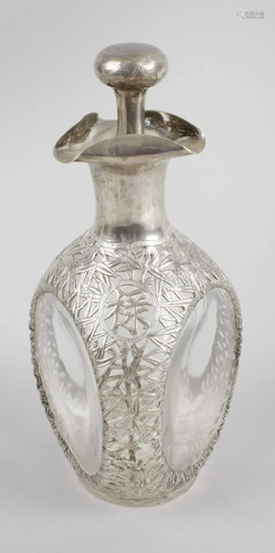 A Chinese export sterling silver overlay decanter, the