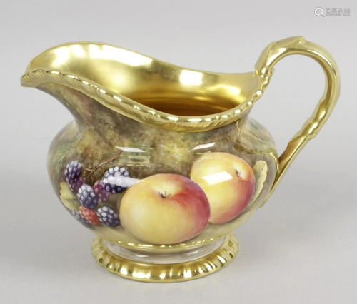 A Royal Worcester bone china cream jug, hand painted