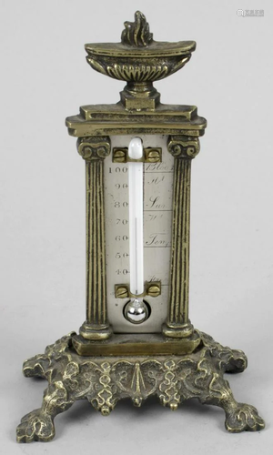 A 19th century gilt bronze desk thermometer, the