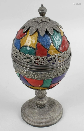 An Indian silver mounted cup and cover or betel box, of