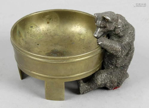 An unusual bronze trinket dish, mounted with a …