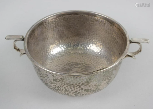 A 1920's silver bowl, of circular form with hammered