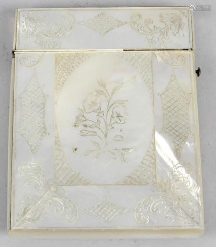 A Victorian mother of pearl veneered visiting card