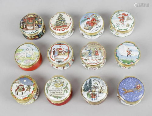 A collection of twelve Halcyon Days enamelled trinket