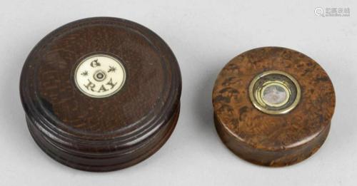 A 19th century turned burr walnut snuff box, the