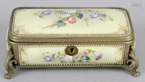 A late Victorian, French gilt metal and enamel panelled