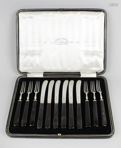 A 1920's cased set of six fruit knives and forks with