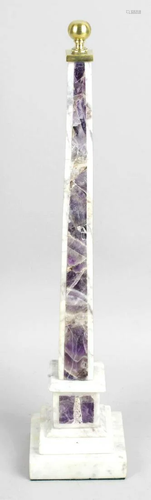 A white marble and fluorite panel inlaid obelisk, …