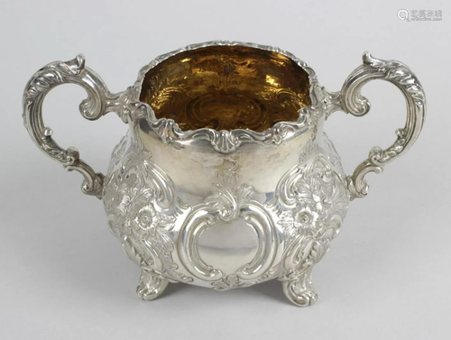 A Victorian silver sugar bowl, of bellied form ornately