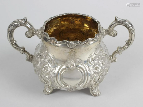 A Victorian silver sugar bowl, of bellied form ornately