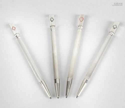 A cased set of four silver Bridge pencils, each of