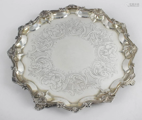 A mid-Victorian silver salver, the circular form with