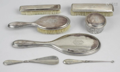 A German silver mounted part dressing table set,