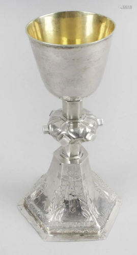 An early silver church chalice, possibly 17th century,