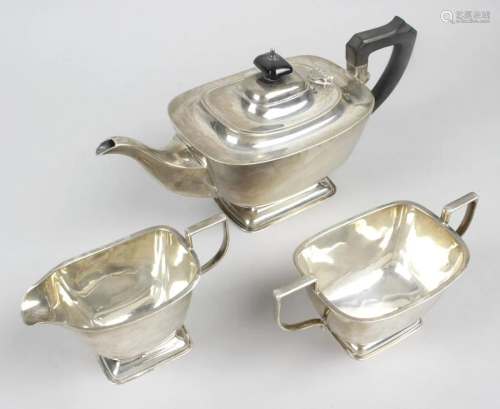 A 1930's silver three piece tea service, comprising
