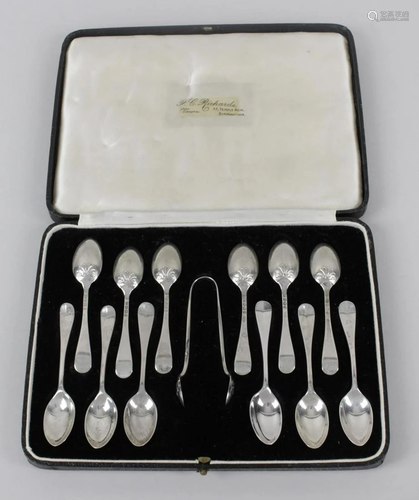 A cased set of twelve 1930's silver coffee spoons in