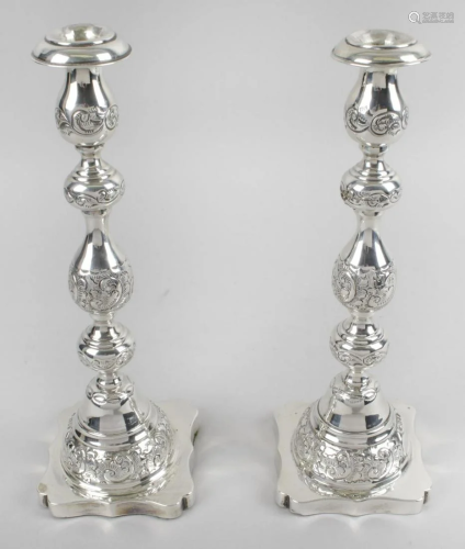 A pair of 1920's silver Sabbath candlesticks, each …