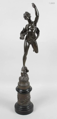 A large 19th century bronze study of Fortuna, raised