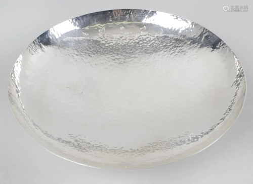 A cased modern silver dish, of circular footed form,