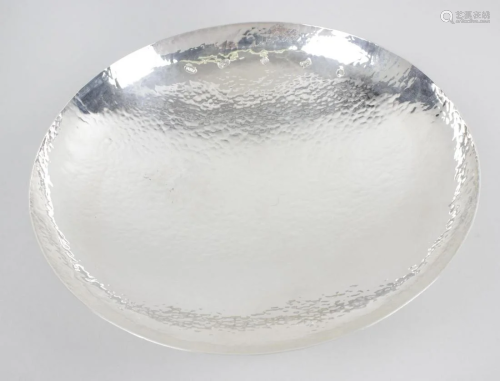 A cased modern silver dish, of circular footed form,