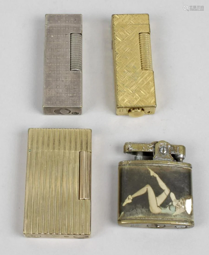 Four cigarette lighters, comprising a gold plated S T