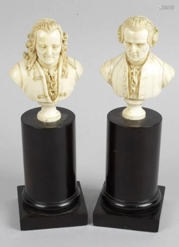 A pair of 19th century carved ivory miniature head …