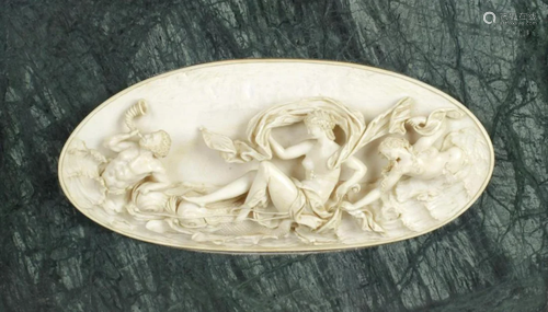 A fine 19th century carved ivory oval panel, depi…