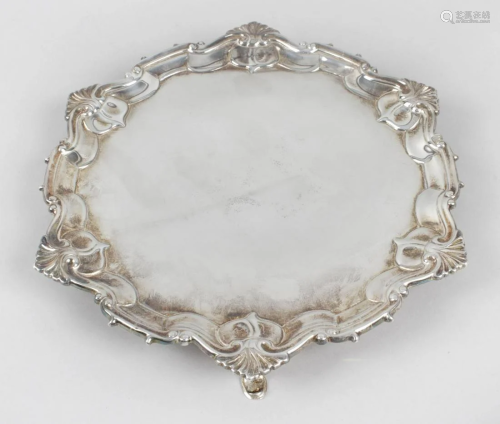 A small Victorian silver salver, of circular form with