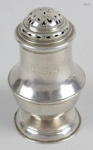 A George I Britannia silver bun top caster, the plain