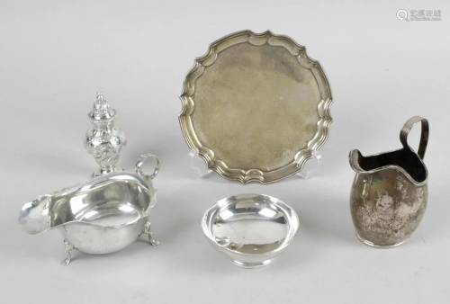A group of assorted silver items, comprising a small