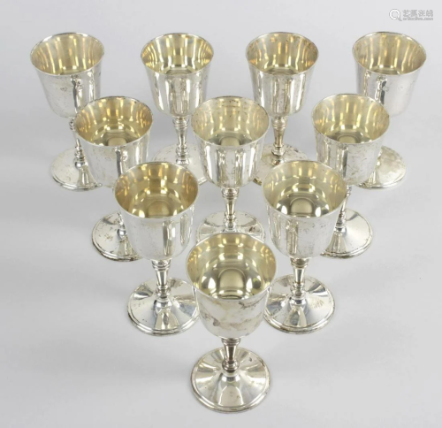 A set of ten modern silver goblets, each with plain