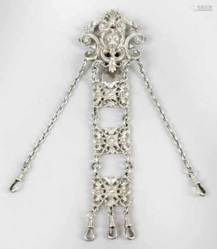 A Victorian silver chatelaine, the shaped and …