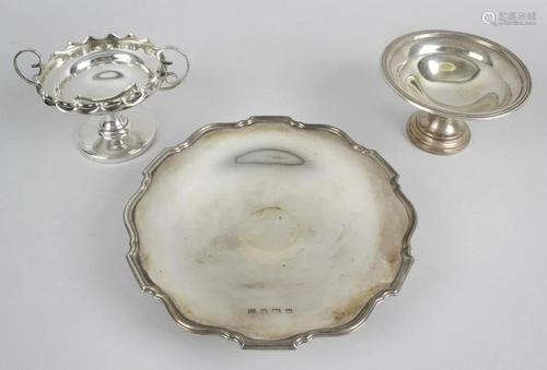 A 1930's silver tazza dish, the plain circular form