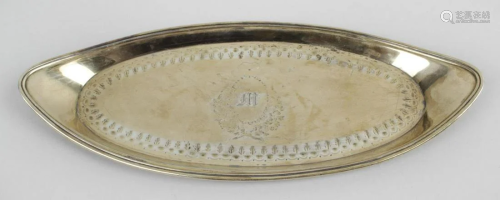 A George III silver snuffer tray, the elongated oval