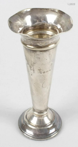 A George V silver bud vase, of tapering cylindrical