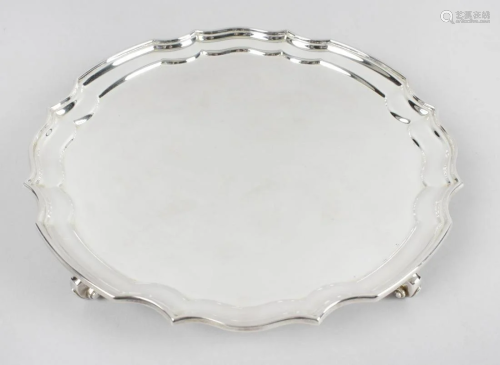 A cased modern silver salver, of circular form with …