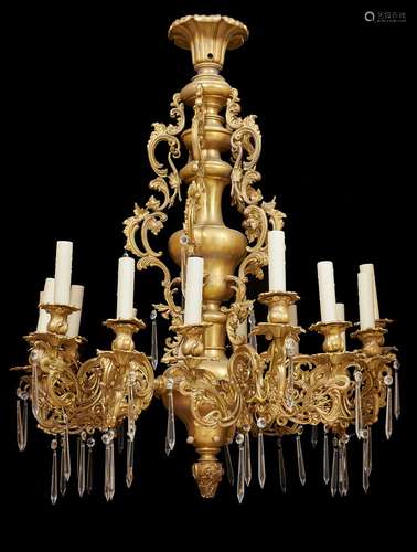 A French gilt bronze fifteen light chandelier in Louis XIV taste